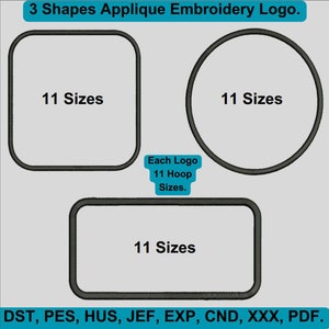 3 Shapes applique embroidery designs, Applique Embroidery, Circle Applique, Rectangle Applique, Square Applique, 11 Sizes - Instant download