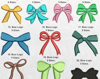 Mini Bow Embroidery Design Set of 10 Styles, Simple bow embroidery design, Satin Stitch Bow, Each Logo 5 Different Sizes - Instant download