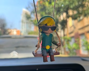Legend of Zelda rear view mirror ornament, Zelda Link with sunglasses car mirror hanging, legend of zelda accessories, Link car charm
