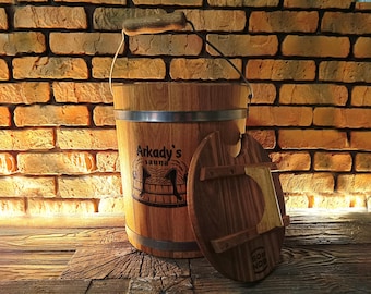 Saunaeimer mit Schöpfkelle – 15L Spa-Accessoire aus Öko-Eiche, personalisiertes Dampfbad-Geschenk, Naturfass für Banja & Wellness-Rituale