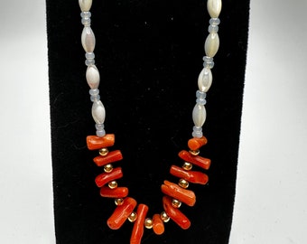Vintage Mother of pearl and coral necklace
