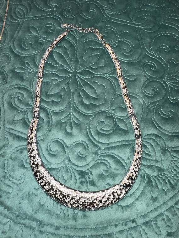 Monet textured panel silvertone necklace