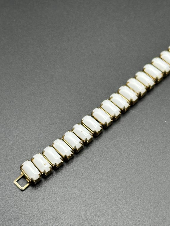 White milk glass rectangular beaded bracelet - image 4
