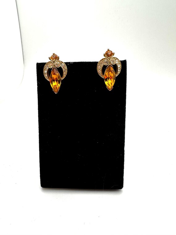 Vintage Bogoff clear and yellow rhinestone screwb… - image 1
