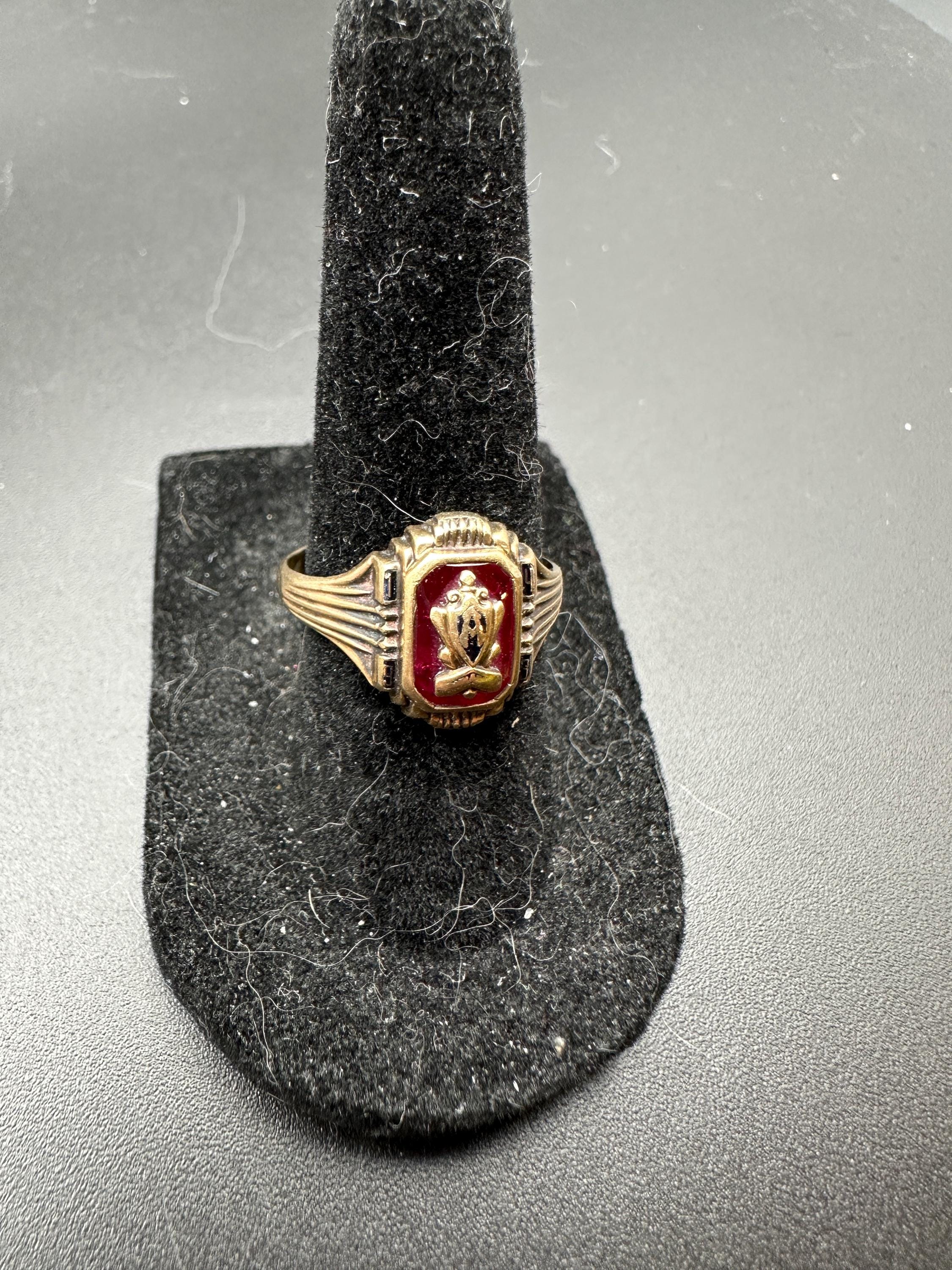 1943 Josten 10K Yellow Gold Class Ring With Red Stone and 1943 Josten 10K Yellow Gold Class Ring With Red Stone and