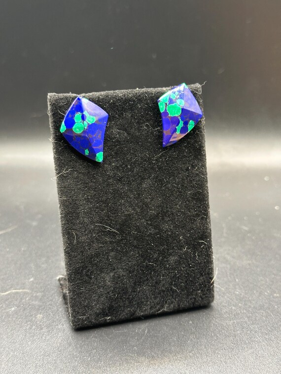Azurite and Malachite kite shaped post earrings