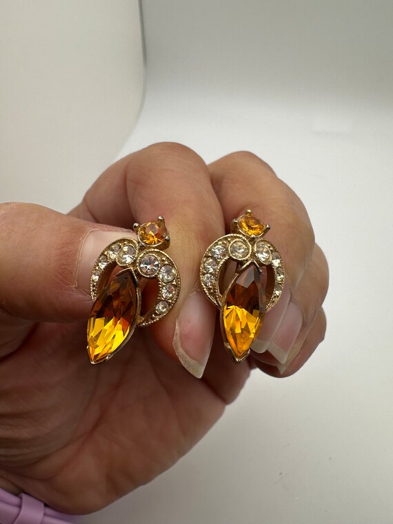 Vintage Bogoff clear and yellow rhinestone screwb… - image 2