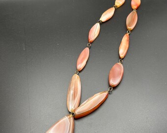 Collier Pendentif Vintage En Cornaline Rouge - Style Népalais/tibétain, Longueur 26 Pouces, Métal Laiton