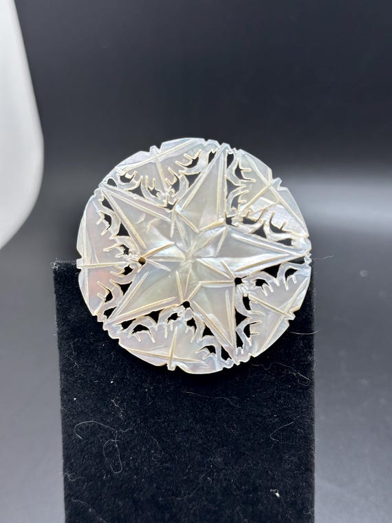 Vintage Mother of Pearl Star of Bethlehem Brooch Marked