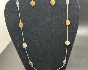 Brighton Mediterranean Brushed Silver & Gold hammered disc adjustable length necklace with matching earrings