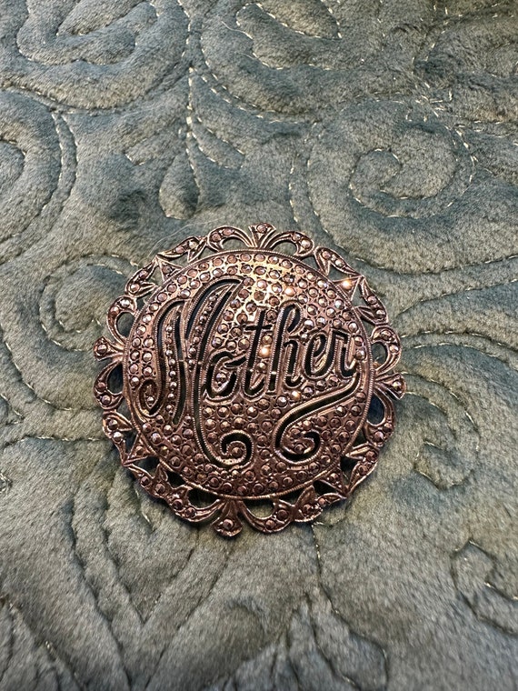 Sterling silver and marcasite “Mother” pin