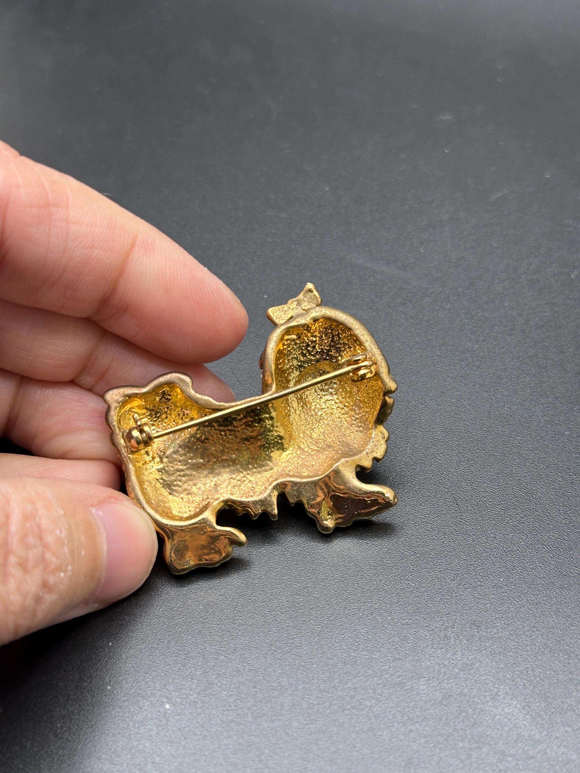 手作りのゴールドトーンオーストリアクリスタルシーズー犬ピン