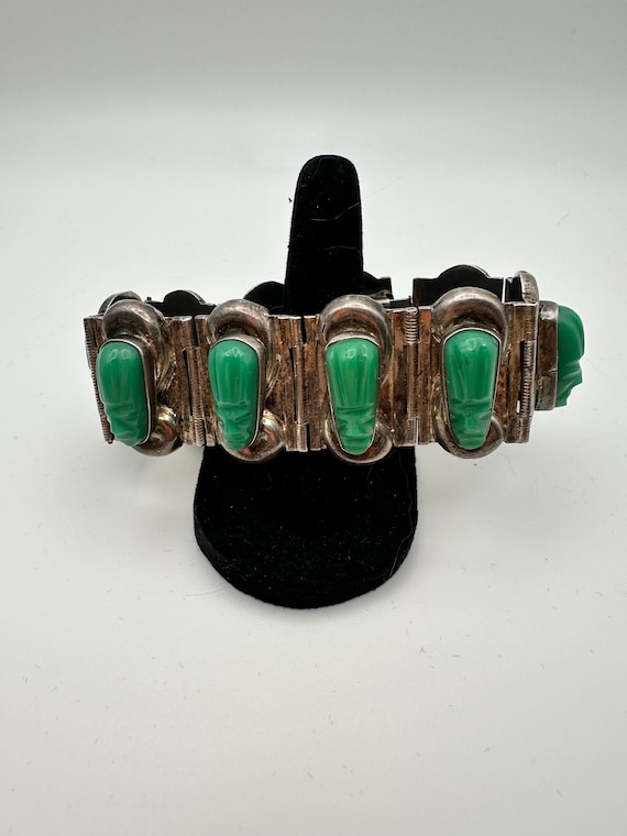Vintage mexican green onyx faces sterling silver b