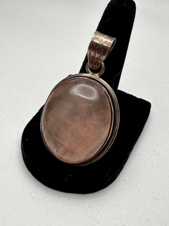 Large rose quartz sterling silver pendant