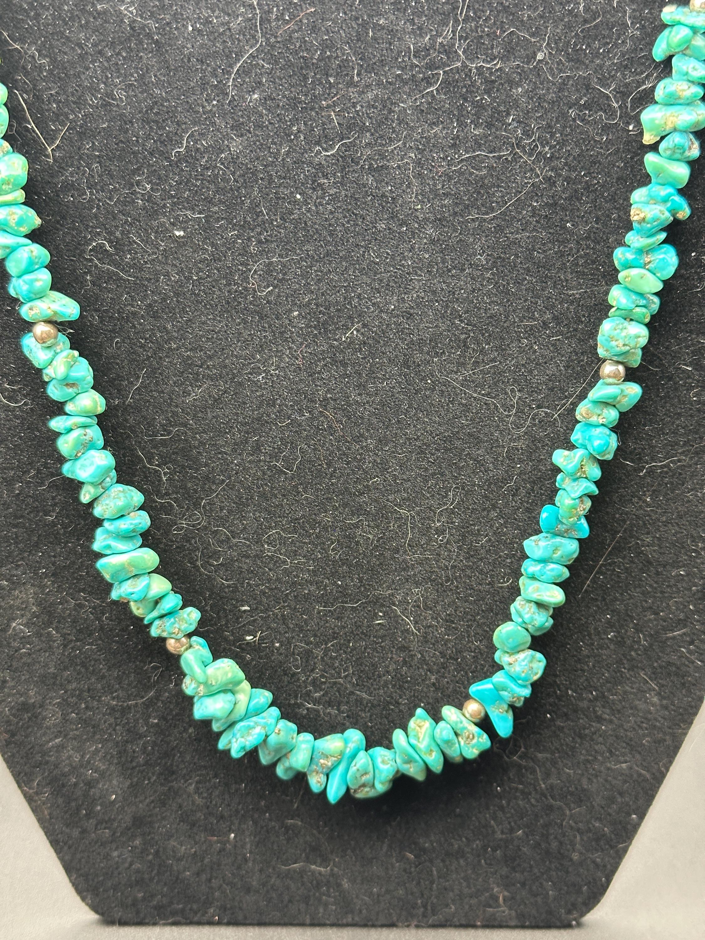 Southwestern Turquoise Chip Necklace With Sterling Silver Accent