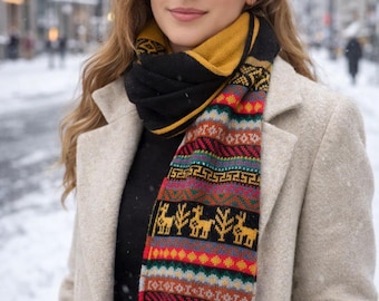 Peruvian Alpaca Scarf – Handmade Andean Pattern, Warm Soft Winter Scarf, Unisex