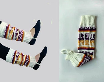 LEG WARMERS WOMAN handmade, hand knitted peruvian patterns, 100% alpaca wool