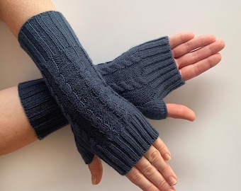 KNIT MITTENS Woman Braid handmade FINGERLESS Gloves Wrist Warmers alpaca wool