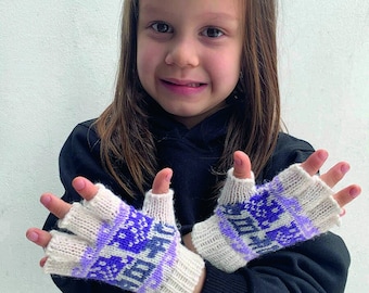 KIDS WOOL fingerless MITTENS handmade 85% alpaca wool, peruvian product