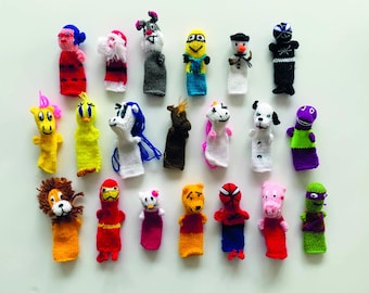 SuperHeroes and Cartoons Wool Finger Puppets for Children (set of 5 assorted)