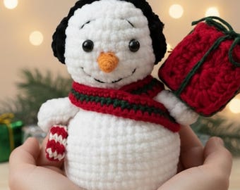 Motif bonhomme de neige au crochet (PDF), amigurumi adapté aux débutants, taille finale de 7,73 po., photos des étapes, téléchargement immédiat