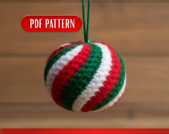 Motif PDF d'ornement boule tourbillonnante menthe poivrée au crochet, décoration bricolage boule de Noël, bricolage facile à changer de couleur pour les débutants