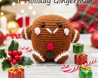 Modèle au crochet en pain d'épice (PDF), Amigurumi bonhomme en pain d'épice, jolie peluche de Noël, fil peignée, adapté aux débutants, téléchargement immédiat
