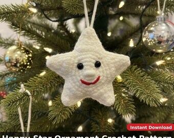 Ornement étoile motif crochet (PDF), étoile Amigurumi kawaii, adapté aux débutants, décoration d'arbre de Noël, photos étape, téléchargement immédiat