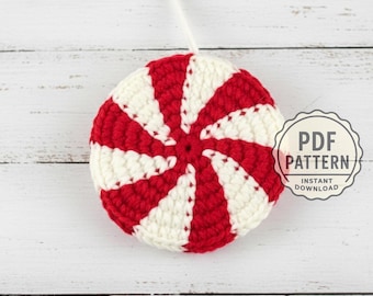 Motif au crochet d'ornement de bonbons à la menthe poivrée (PDF), motif au crochet de menthe poivrée, décoration d'arbre de Noël, ornement de vacances facile, téléchargement immédiat