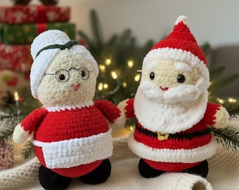 Lot de 2 motifs au crochet Père Noël et Mère Noël (PDF), Amigurumi de niveau intermédiaire avec photos des étapes, téléchargement immédiat, motif DIY, Lot de 2