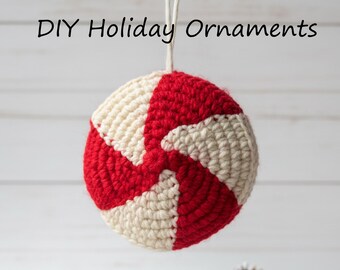 Ornement de bonbons à la menthe poivrée, motif au crochet (PDF), décoration d'arbre de Noël, boule Amigurumi facile, photos étape, téléchargement immédiat
