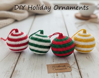 Motif d'ornement de boule au crochet (PDF), boule de Noël à rayures bonbon, débutant facile, photos par étapes, téléchargement immédiat