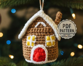 Motif au crochet d'ornement en pain d'épice (PDF), Mini House Amigurumi, décoration d'arbre de Noël, étape par étape, PDF instantané
