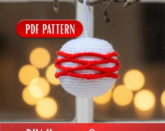 Motif d'ornement au crochet avec boules de ruban entrecroisées PDF, boule de Noël, décoration de vacances facile pour débutant