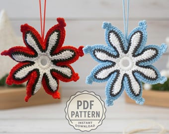 Motif d'ornement de flocon de neige au crochet (PDF), décoration d'étoiles, décoration d'arbre de Noël, intermédiaire, étapes, photos, téléchargement immédiat