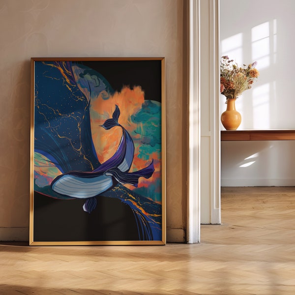 Humpback Whale Art Print | Abstract Painting for Room Decor | Minimalist Aesthetic Art | Elegant Room Wall Art | Stylish Housewarming Gift