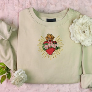 Immaculate Heart Embroidered Crewneck Sweatshirt, Sacred Heart, Catholic Christian Embroidery, Unique Catholic Gift