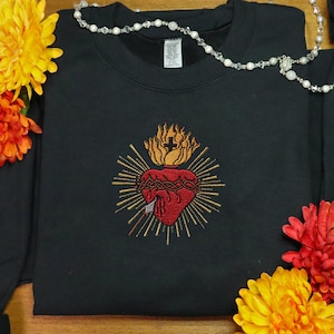 Sacred Heart Embroidered Crewneck Sweatshirt, Immaculate Heart, Catholic Christian Embroidery, Unique Catholic Gift