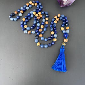 108 Bead Earth & Sky Mala Lapis Lazuli Blue Aventurine Wood Mala Beads Meditation Yoga Prayer beads Boho Beachy Necklace Healing Crystals