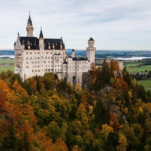 Neuschwanstein Castle, Germany bavarian alps, digital download, gift for him her traveler, office home decor, landscape photo, fall foliage