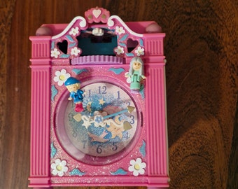Working Vintage Polly Pocket Funtime Clock Pink Sparkle 1991