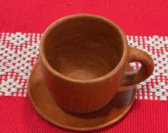 Handmade Tonala Mexican Barro Coffee Cup Set: Tea Mug & Heart Plate