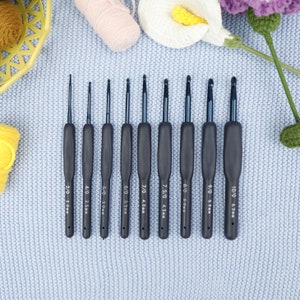 Ergonomic Wide Shank Crochet Hook Set 9 Sizes (2mm to 6mm) for Crafting and Amigurumi | Crocheters | Handcrafted tools