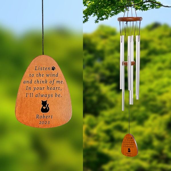 Personalized Engrave Pet Memorial Outdoor Wind Chime | Dog Cat Memorial Gift | Pet Lose Remenbering Gift | Outside  Pet Loss Sign for Garden