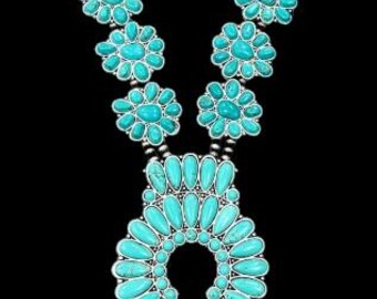 Full Squash Blossom Natural Turquoise Necklace
