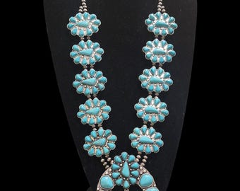 Full Squash Blossom Natural Turquoise Necklace