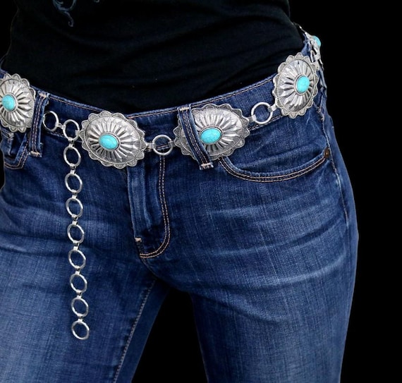Western Concho Belt With Turquoise L/XL - Etsy display picture 1