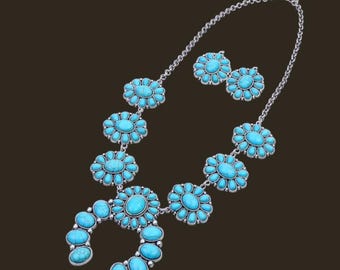 Squash Blossom Turquoise Necklace, Navajo Squash Blossom Necklace