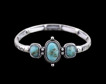 Pulsera elástica con piedra ovalada turquesa azteca occidental