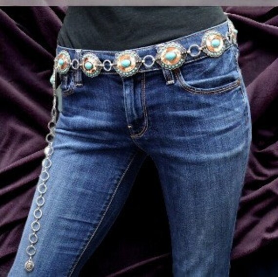 レザーとターコイズのウエスタンコンチョベルト S/M - Etsy 日本